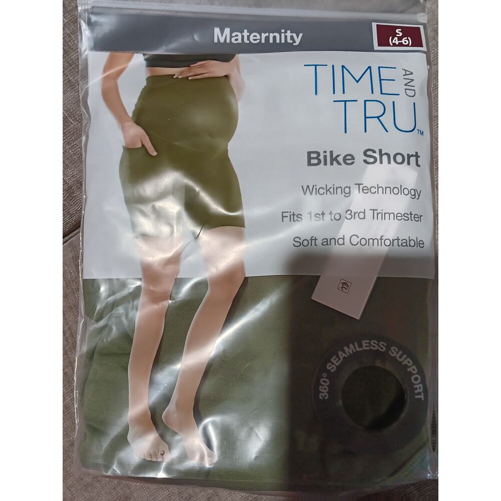 Time & Tru Bike Short Maternity NEW Olive Small (4-6) 1st - 3rd Trimester